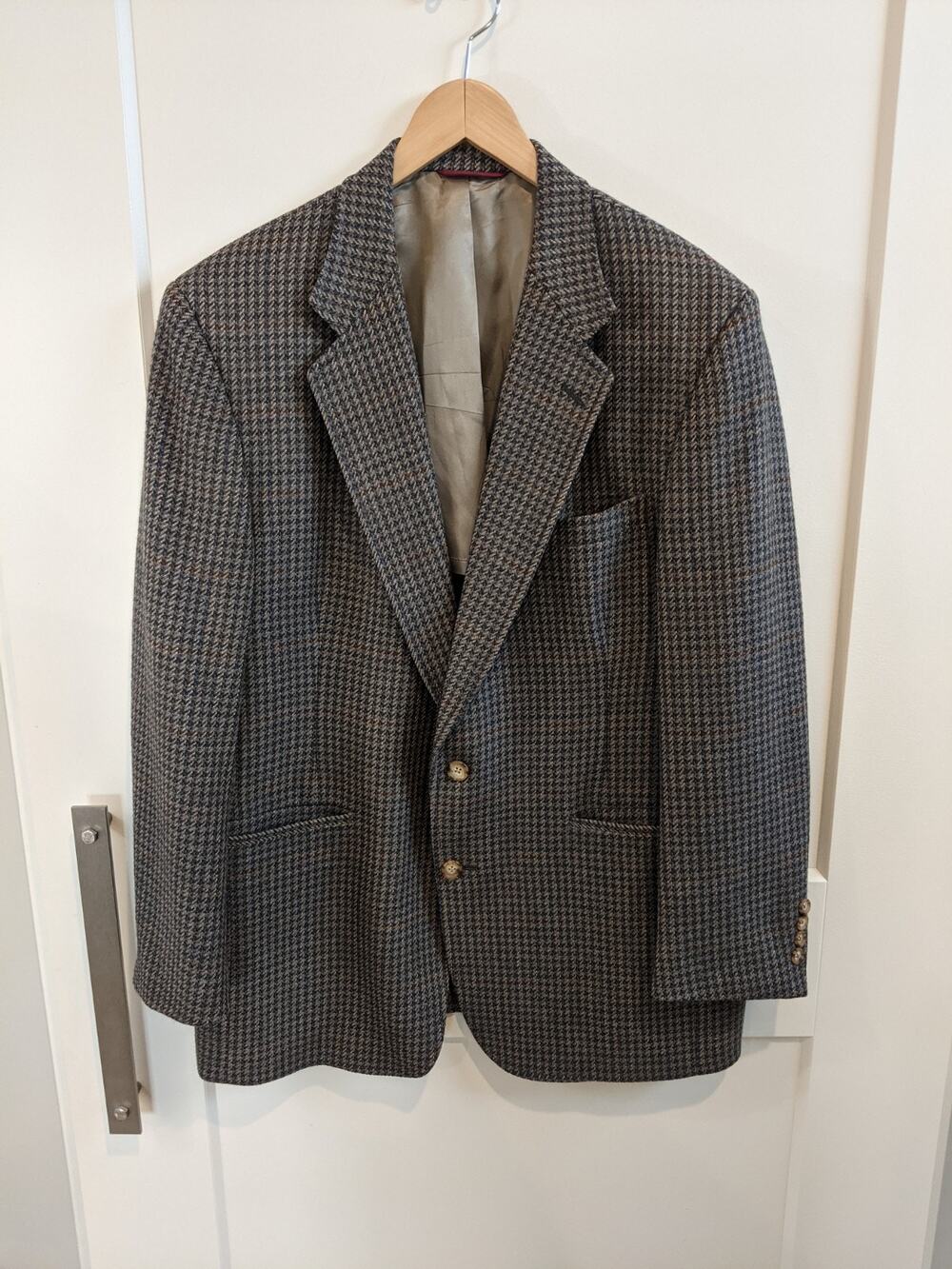 Vintage Hart Schaffer Marx Tweed Sport Coat 44R Gray Brown British Wool Academia
